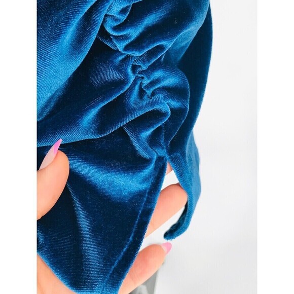 Blue Blush Velvet Women's‎ Knee length Skirt Ruched Size Medium Blue Side Slit - Picture 3 of 12
